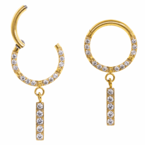 SEGMENTO CLICKER TIT PVD GOLD FRONTAL CRAVEJADO C/ BARRINHA - Imagem 1