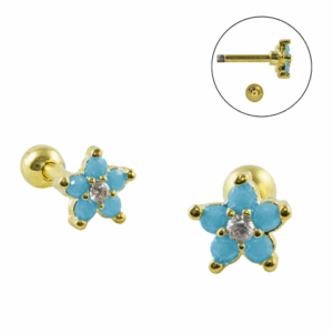MICRO-RETO FLOR TURQUESA - BANHADO A OURO - Imagem 1