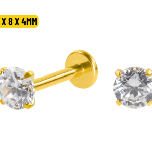 LABRET TITÂNIO PVD GOLD R/I C/ ZIRCÔNIA - 1.2 X 8 X 4MM - Imagem 1