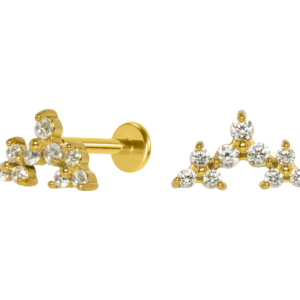 LABRET AÇO R/I CLUSTER TRINITY C/ ZIRCÔNIA - PVD GOLD - Imagem 1