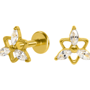 LABRET TITÂNIO R/I TRIÂNGULO/ TRINITY C/ ZIRCÔNIA - PVD GOLD - Imagem 1