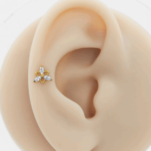 LABRET TITÂNIO R/I TRIÂNGULO/ TRINITY C/ ZIRCÔNIA - PVD GOLD - Imagem 3