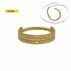 SEGMENTO CLICKER TIT PVD GOLD TRABALHADA C/ PEDRA MOD2 - 8MM - Imagem 1