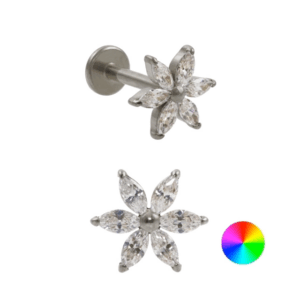 LABRET TITÂNIO R/I FLOR CRAVEJADA C/ ZIRCÔNIA - NATURAL - Imagem 1