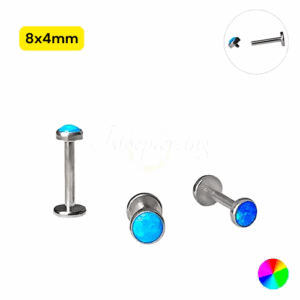 LABRET TITÂNIO R/I FLAT C/ OPALA AZUL ESCURO - 8 X 4MM - Imagem 1