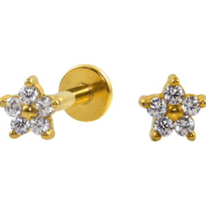 LABRET AÇO R/I FLOR C/ ZIRCÔNIA MOD2 - PVD GOLD - Imagem 1