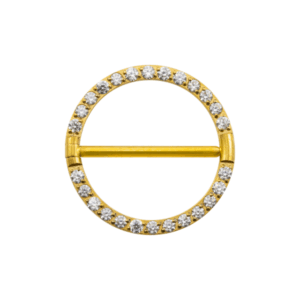 MAMILO ARGOLA CLICKER TIT CRAVEJADO ZIRCONIA 1.2 X 14MM - PVD GOLD - Imagem 1