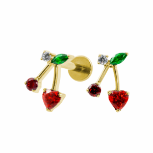 LABRET TITÂNIO PVD GOLD R/I CEREJA C/ ZIRCÔNIA - Imagem 1
