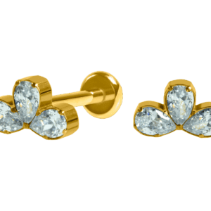 LABRET TITÂNIO PVD GOLD R/I CLUSTER 3 PEDRAS MOD3 - CRISTAL - Imagem 1