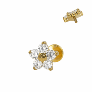 LABRET TITÂNIO R/I FLOR C/ ZIRCÔNIA MOD5 - PVD GOLD - Imagem 1