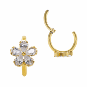 SEGMENTO CLICKER TITÂNIO PVD GOLD FLOR C/ ZIRCÔNIA - Imagem 1