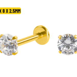 LABRET TITÂNIO PVD GOLD R/I C/ ZIRCÔNIA - 1.2 X 8 X 2.5MM - Imagem 1