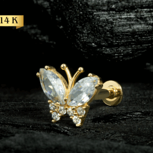 LABRET OURO 14K BORBOLETA C/ ZIRCÔNIA - CO276 - Imagem 1