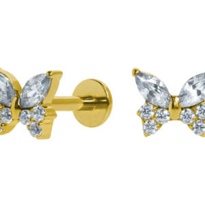 LABRET TITÂNIO PVD GOLD R/I BORBOLETA C/ PEDRA MAIOR - Imagem 1
