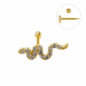 MICRO RETO OURO 18K COBRA CRAVEJADA BR08 - AMARELO - Imagem 1