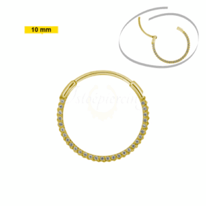 ARGOLA SEGMENTADA TITANIO PVD GOLD DUPLA TRABALHADA/ PEDRA - 10MM - Imagem 1
