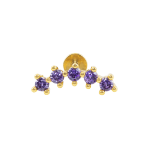 LABRET CLUSTER 5 PEDRAS LILÁS - BANHADO A OURO - Imagem 1