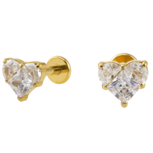 LABRET TITÂNIO PVD GOLD R/I CORAÇÃO C/ ZIRCÔNIA - MAIOR - Imagem 1