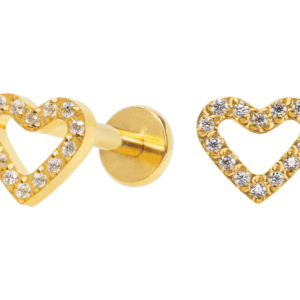 LABRET TITÂNIO PVD GOLD R/I CORAÇÃO VAZADO C/ ZIRCÔNIA MENOR - Imagem 1