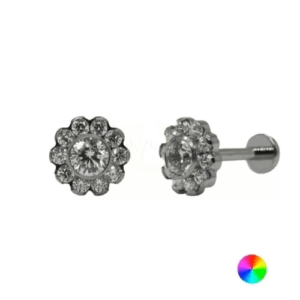 LABRET TITÂNIO R/INTERNA FLOR C/ ZIRCONIA MOD3 - CRISTAL - Imagem 1