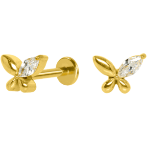 LABRET AÇO R/I BORBOLETA C/ ZIRCÔNIA - PVD GOLD - Imagem 1