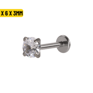 LABRET AÇO R/I C/ ZIRCÔNIA - 1.2 X 6 X 3MM - Imagem 1