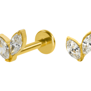 LABRET TITÂNIO PVD GOLD R/I 2 PÉTALAS ZIRCÔNIA - Imagem 1