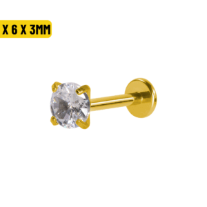 LABRET AÇO PVD GOLD R/I C/ ZIRCÔNIA - 1.2 X 6 X 3MM - Imagem 1