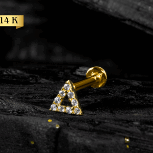 LABRET OURO 14K R/I TRIÂNGULO CRAVEJADO - 1.2 X 8MM - CO284 - Imagem 1