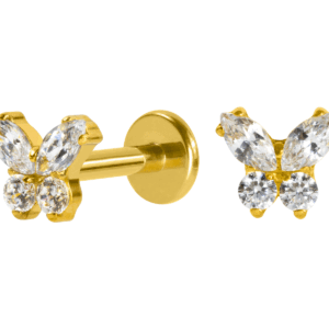LABRET TITÂNIO R/I BORBOLETA C/ ZIRCÔNIA MOD3 - PVD GOLD - Imagem 1