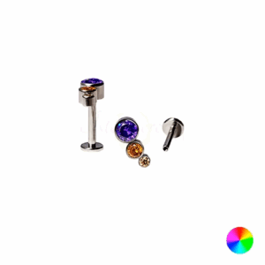 LABRET TITÂNIO R/I 3 PEDRAS MULTICOLOR - LILÁS - Imagem 1