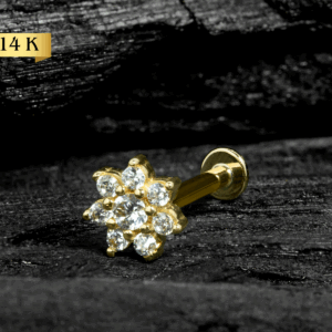 LABRET OURO 14K FLOR CRAVEJ. C/ ZIRCÔNIA - C136 - Imagem 1