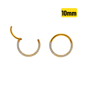 ARGOLA CLICKER CRAVEJADA TITÂNIO PVD GOLD - 10MM - Imagem 1