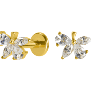 LABRET TITÂNIO PUSH PIN FOLHA C/ ZIRCÔNIA - PVD GOLD - Imagem 1