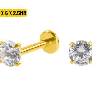 LABRET TITÂNIO PVD GOLD R/I C/ ZIRCÔNIA -  1.2 X 6 X 2.5MM - Imagem 1