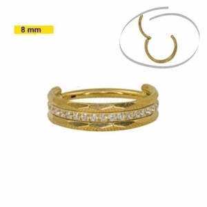 SEGMENTO CLICKER TITÂNIO PVD GOLD TRABALHADA C/ PEDRA - 8MM - Imagem 1