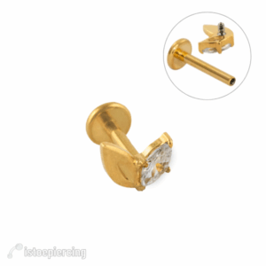 LABRET TITÂNIO R/I 2 PÉTALAS ZIRCÔNIA - PVD GOLD - Imagem 1