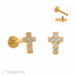 LABRET TITÂNIO R/I CRUZ CRAVEJADA - PVD GOLD - Imagem 1