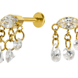 LABRET TITÂNIO R/I PENDURICALHO C/ PEDRA - PVD GOLD - Imagem 1