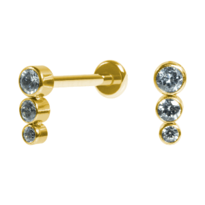 LABRET AÇO R/I MINI CLUSTER 3 PEDRAS - PVD GOLD - Imagem 1