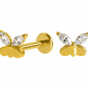 LABRET TITÂNIO R/I BORBOLETA C/ ZIRCÔNIA MOD3 - PVD GOLD - Imagem 1