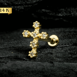LABRET OURO 14K CRUZ CRAVEJADA  - CO155 - Imagem 1