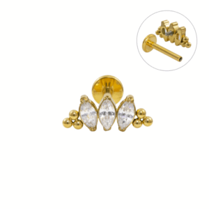 LABRET TITÂNIO PVD GOLD R/I CLUSTER INDIANO 3 PEDRAS MOD5 - Imagem 1