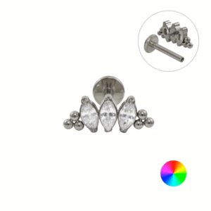 LABRET TITÂNIO R/I CLUSTER INDIANO 3 PEDRAS MOD5 - Imagem 1