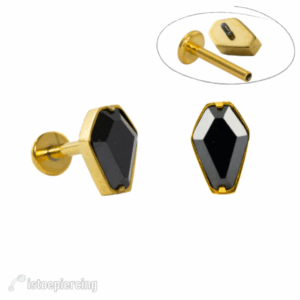 LABRET TITÂNIO PVD GOLD R/I CAIXÃO BLACK - Imagem 1