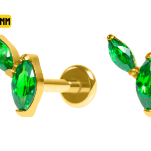 LABRET TITÂNIO PVD GOLD PUH PIN 2 PÉTALAS - VERDE - Imagem 1
