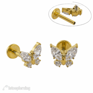 LABRET TITÂNIO R/I BORBOLETA C/ ZIRCÔNIA MOD2 - PVD GOLD - Imagem 1