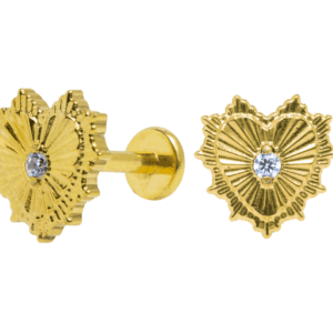 LABRET TITÂNIO PVD GOLD R/I CORAÇÃO DETALHADO C/ ZIRCÔNIA - Imagem 1