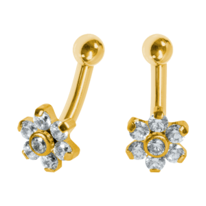 MICRO CURVO TITÂNIO PVD GOLD R/I FLOR CRAVEJADA - Imagem 1
