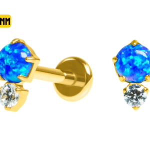 LABRET TITÂNIO PVD GOLD R/I 2 PEDRAS OPALA/ ZIRCÔNIA - AZUL - Imagem 1